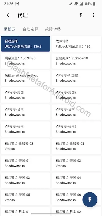 Clash Meta for Android 选择代理